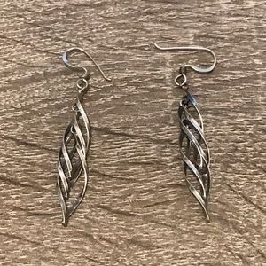 Sterling Silver Torqued Interlocking Spirals Hook Dangle Earrings 2" Long